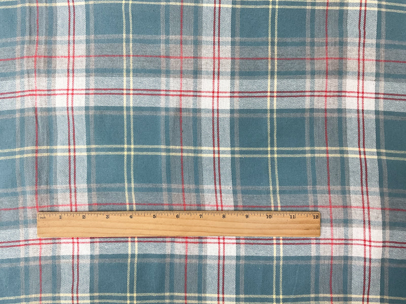 Teal-Red-Multi Cotton Plaid Flannel Twill Woven Fabric