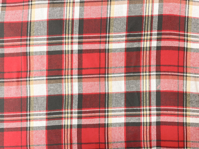 Red-Deep Gray-Multi Cotton Plaid Flannel Twill Woven Fabric