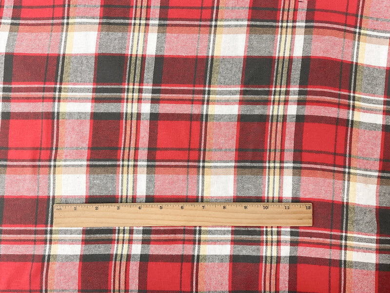 Red-Deep Gray-Multi Cotton Plaid Flannel Twill Woven Fabric