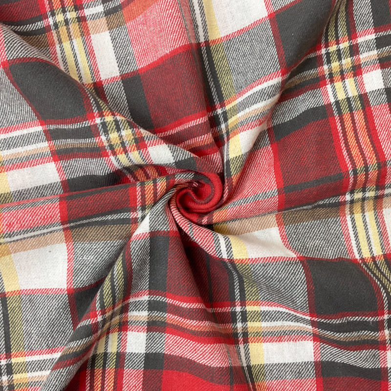 Red-Deep Gray-Multi Cotton Plaid Flannel Twill Woven Fabric