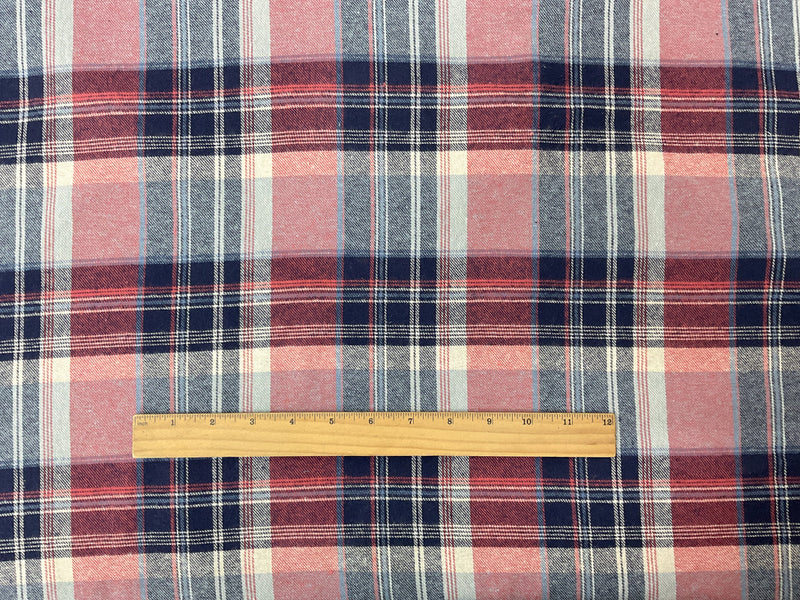 Red-Navy-Multi Cotton Plaid Twill Woven Fabric