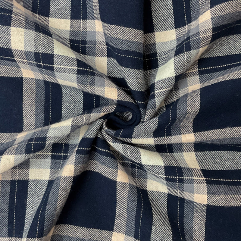 Navy-Light Pink-Multi Cotton Plaid Flannel Twill Woven Fabric