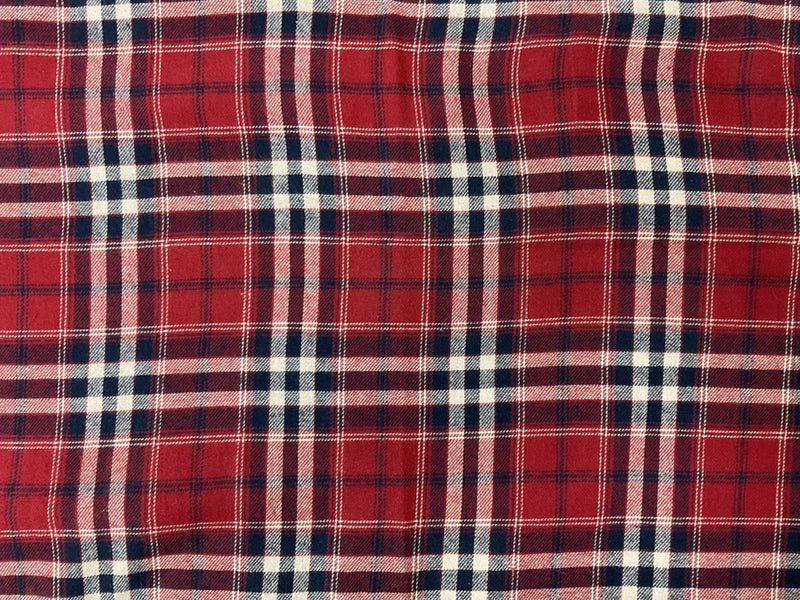 Red-Navy-White Cotton Plaid Flannel Twill Woven Fabric