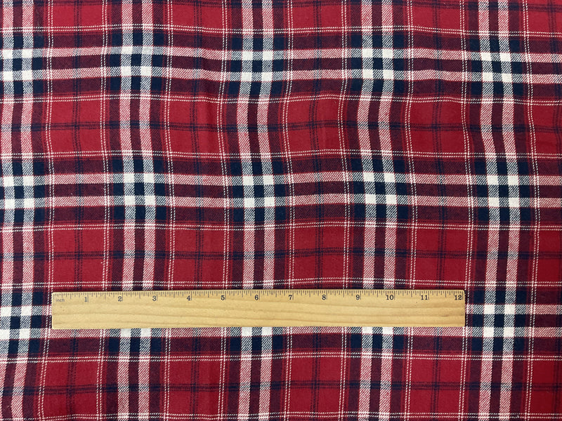 Red-Navy-White Cotton Plaid Flannel Twill Woven Fabric