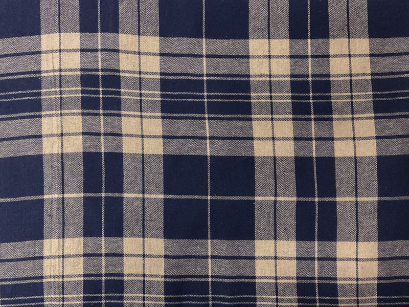 Blue-Taupe Brown Cotton Plaid Flannel Twill Woven Fabric
