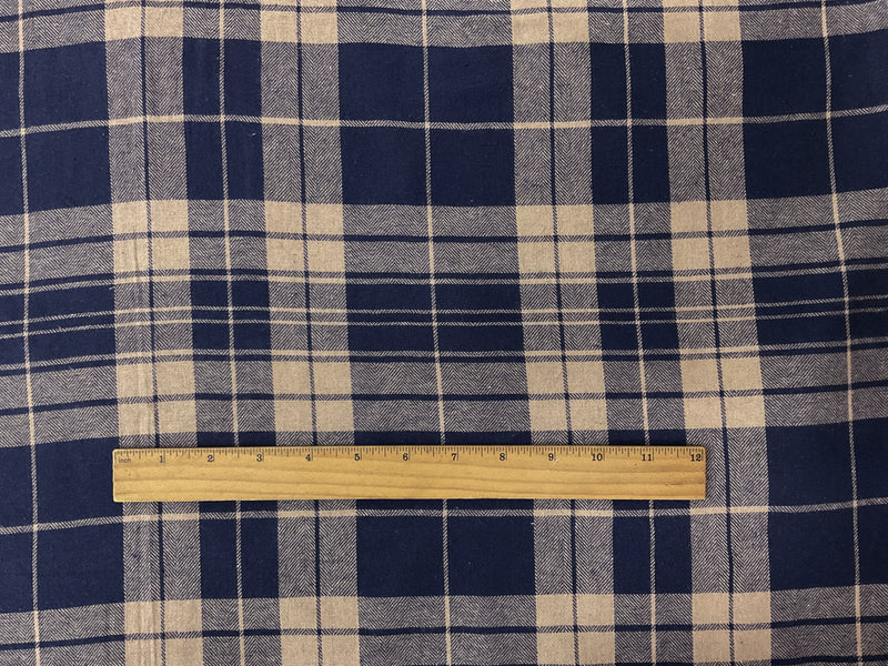 Blue-Taupe Brown Cotton Plaid Flannel Twill Woven Fabric