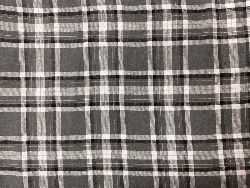 Gray-White-Black Cotton Plaid Flannel Twill Woven Fabric