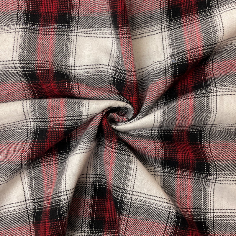 Red-Black-White Cotton Plaid Flannel Twill Woven Fabric