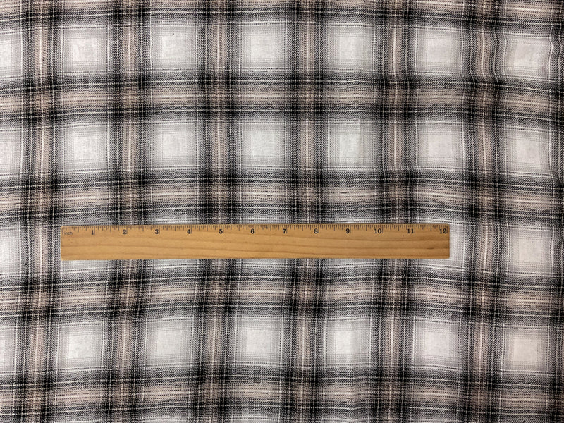 White-Beige-Black Cotton Plaid Flannel Twill Woven Fabric