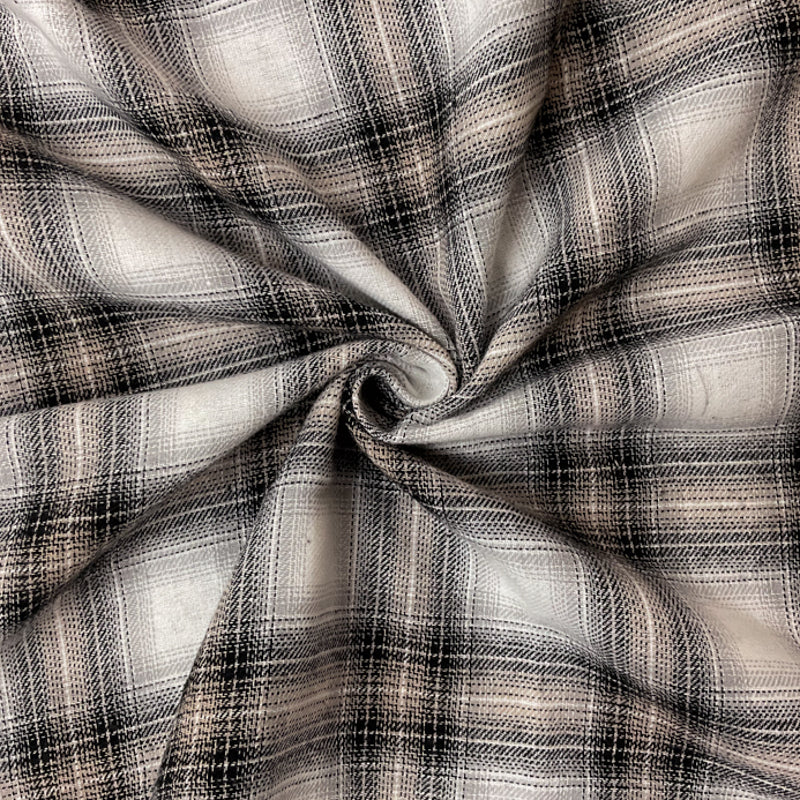 White-Beige-Black Cotton Plaid Flannel Twill Woven Fabric