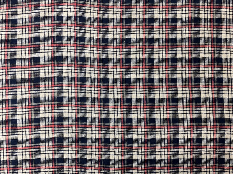 Navy-Coral-White Cotton Plaid Flannel Twill Woven Fabric
