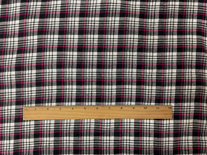 Black-Pink-White Cotton Plaid Flannel Twill Woven Fabric