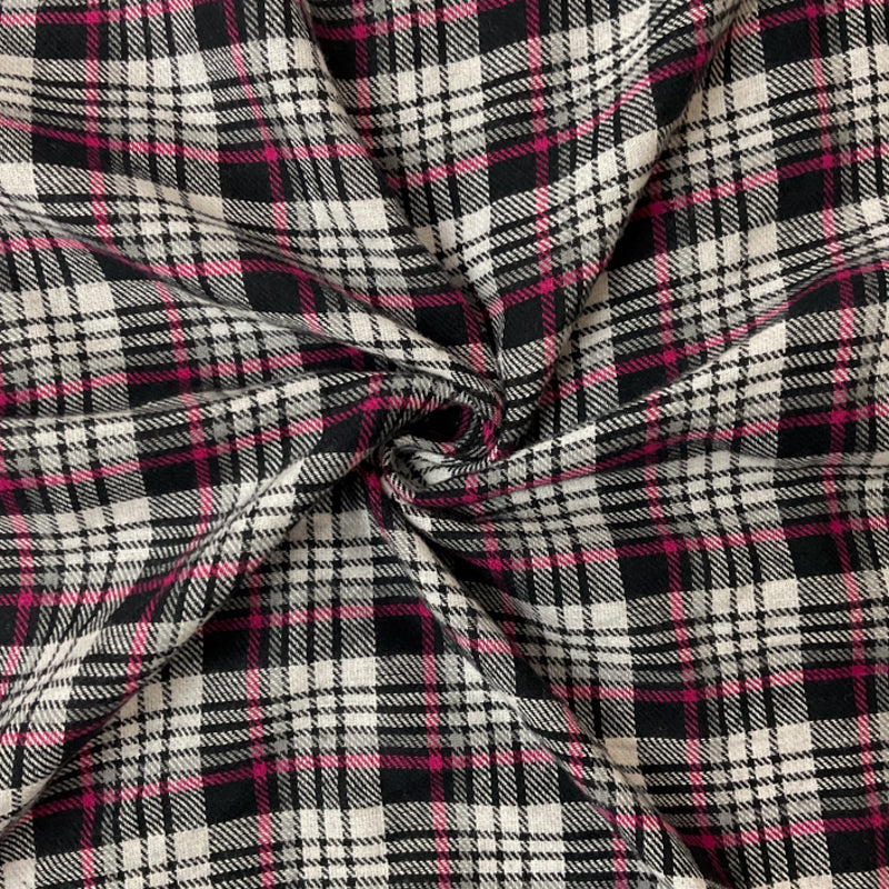 Black-Pink-White Cotton Plaid Flannel Twill Woven Fabric