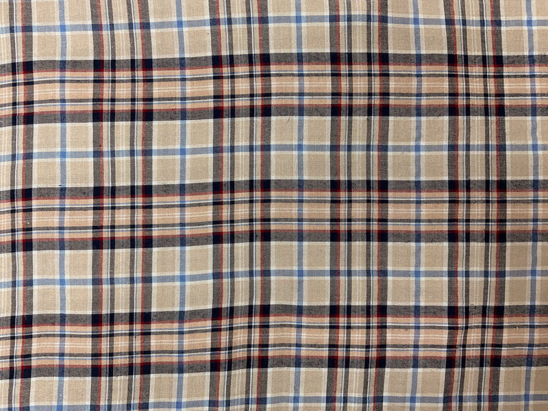 Beige-Blue-Multi Rayon Plaid Woven Fabric
