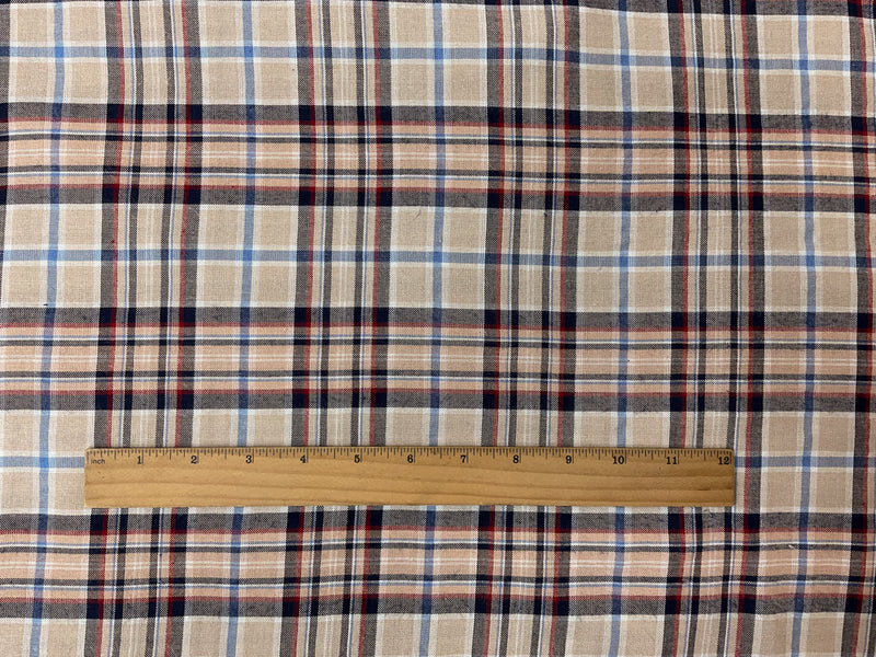 Beige-Blue-Multi Rayon Plaid Woven Fabric