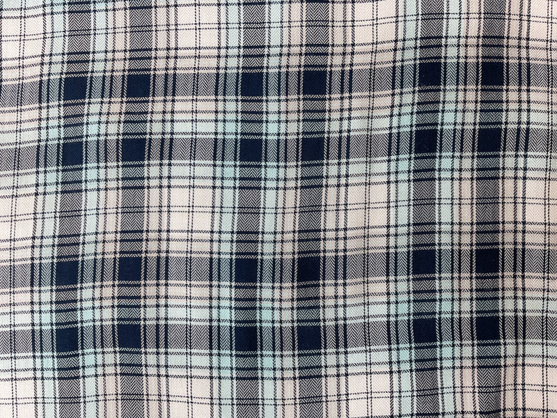 Navy-Gray-Multi Rayon Plaid Herringbone Twill Woven Fabric