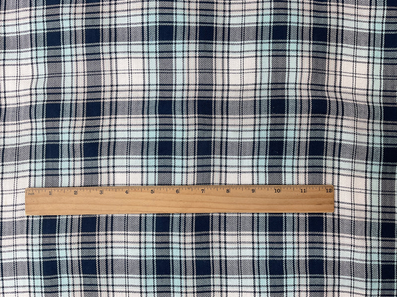 Navy-Gray-Multi Rayon Plaid Herringbone Twill Woven Fabric
