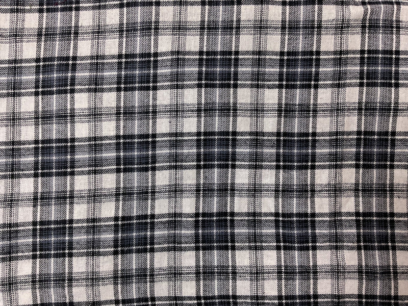White-Black-Gray Cotton Plaid Flannel Twill Woven Fabric