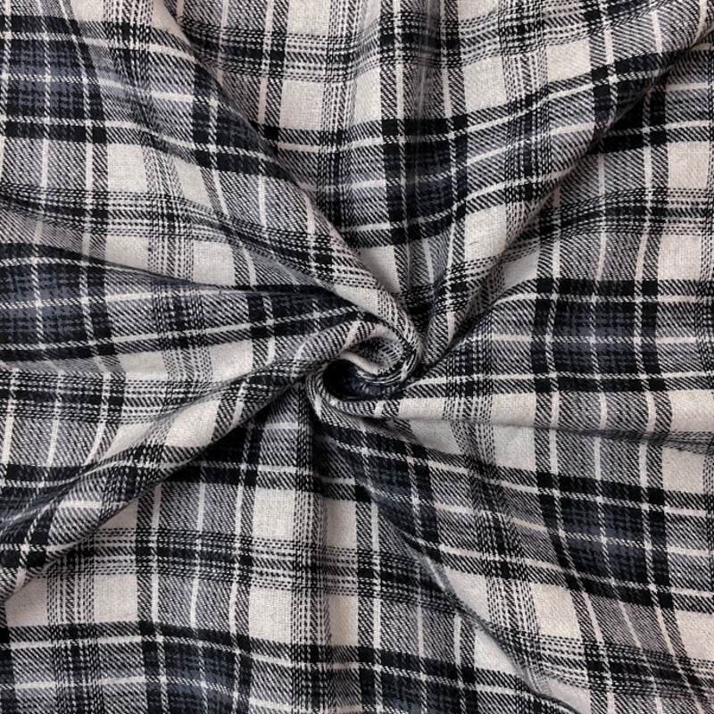 White-Black-Gray Cotton Plaid Flannel Twill Woven Fabric
