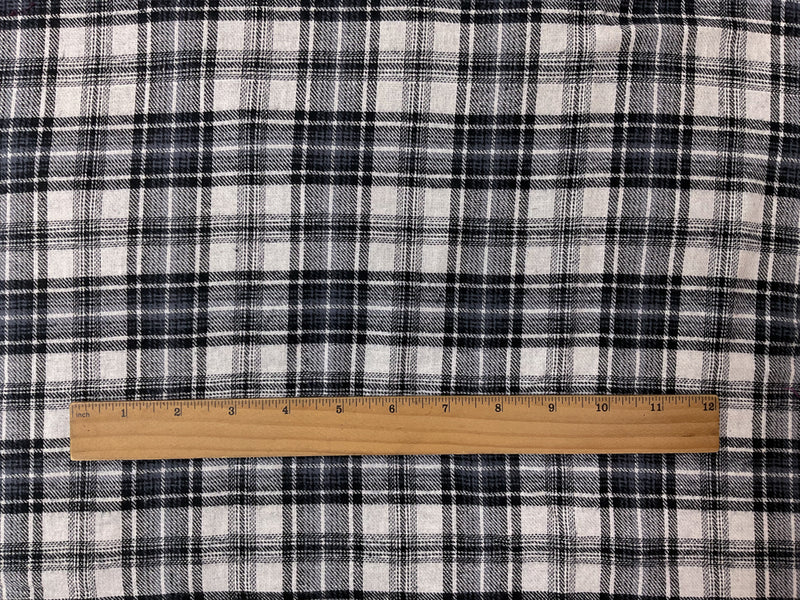 White-Black-Gray Cotton Plaid Flannel Twill Woven Fabric