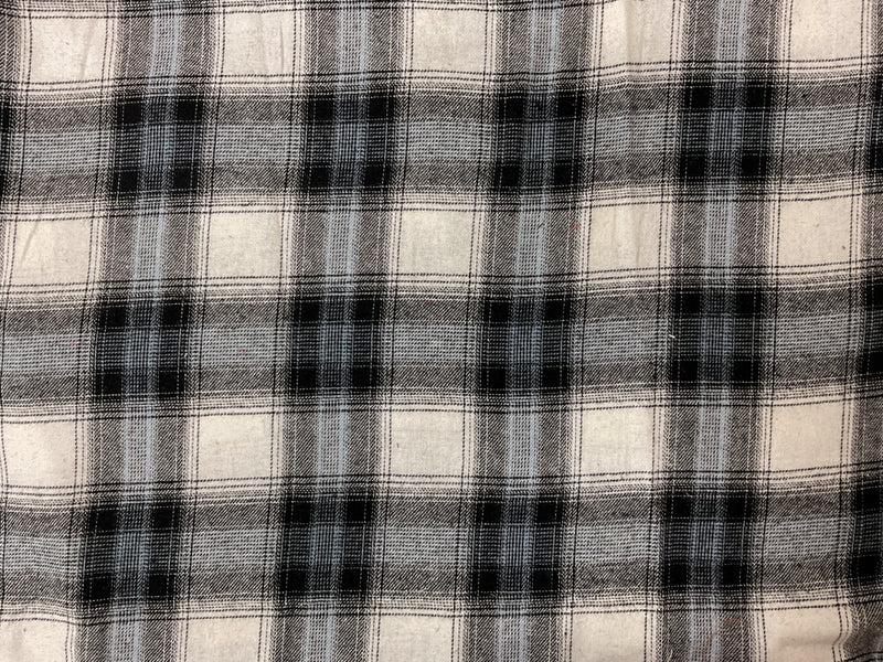 White-Black-Blue Cotton Plaid Flannel Twill Woven Fabric