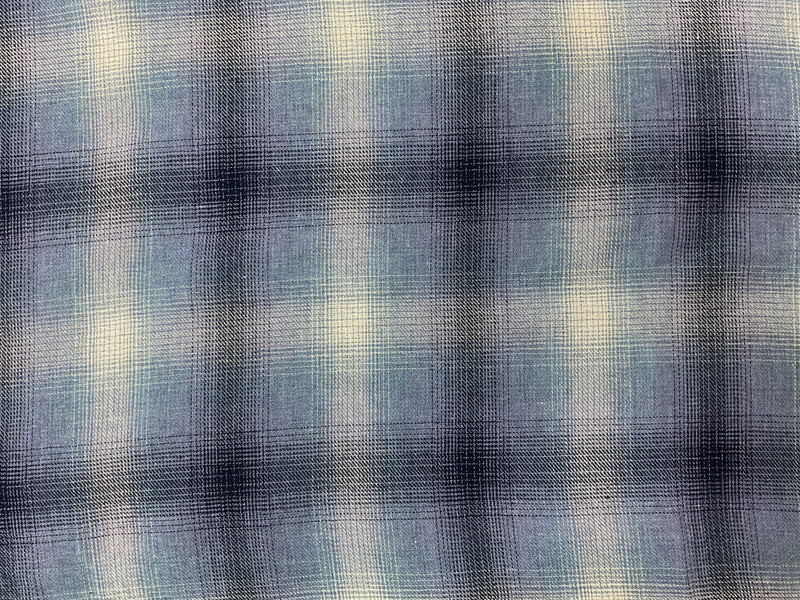 Blue-Navy-White Rayon Cotton Plaid Flannel Twill Woven Fabric