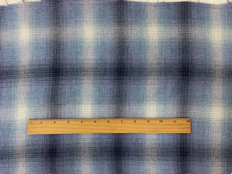 Blue-Navy-White Rayon Cotton Plaid Flannel Twill Woven Fabric