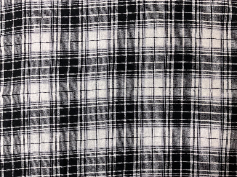 Black-Gray-White Cotton Plaid Flannel Twill Woven Fabric