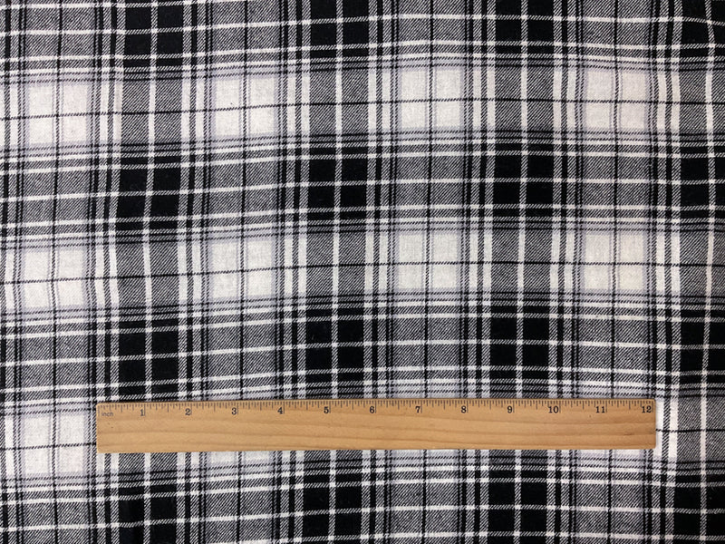 Black-Gray-White Cotton Plaid Flannel Twill Woven Fabric