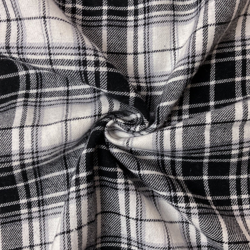 Black-Gray-White Cotton Plaid Flannel Twill Woven Fabric