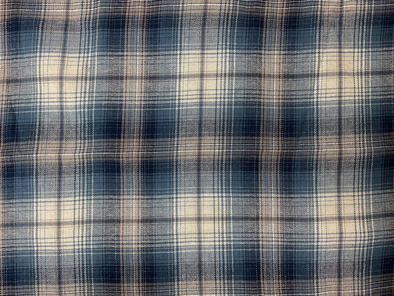 Blue-Beige-Multi Cotton Plaid Flannel Twill Woven Fabric