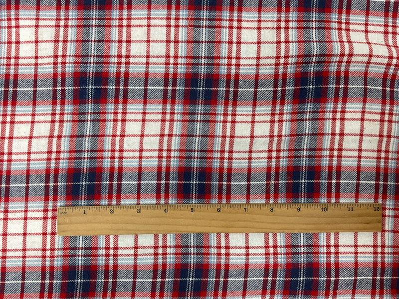 Blue-Red-White Cotton Plaid Flannel Twill Woven Fabric