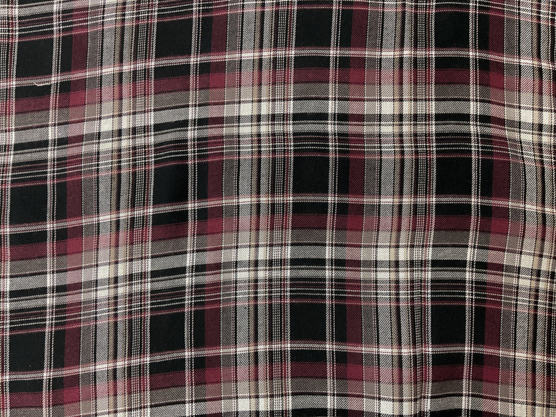 Black-Wine-Multi Cotton Plaid Twill Woven Fabric