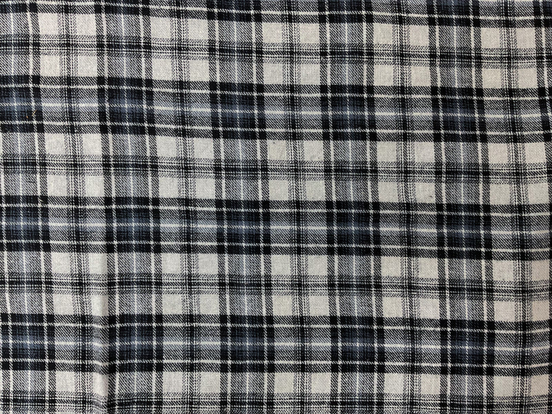 Gray-Black-Blue Cotton Plaid Flannel Twill Woven Fabric