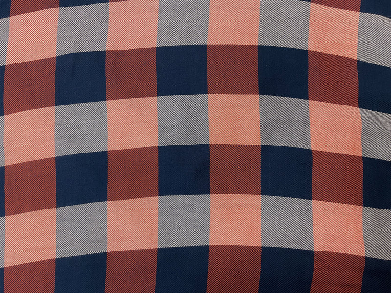 Orange-Navy Rayon Check Twill Woven Fabric