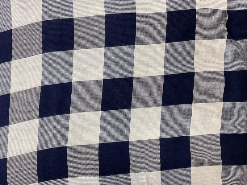Navy-Off-White Rayon Check Twill Woven Fabric