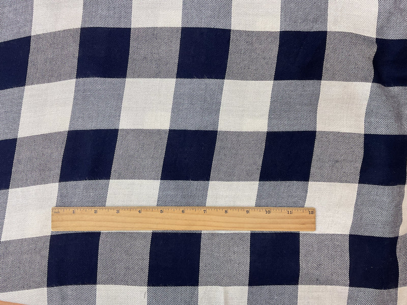 Navy-Off-White Rayon Check Twill Woven Fabric