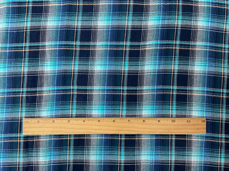 Navy-Teal-Multi Cotton Plaid Herringbone Twill Woven Fabric