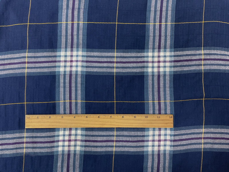 Blue-Purple-Multi Cotton Plaid Herringbone Twill Woven Fabric
