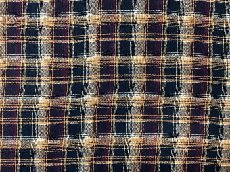 Navy-Orange-Multi Cotton Plaid Herringbone Twill Woven Fabric