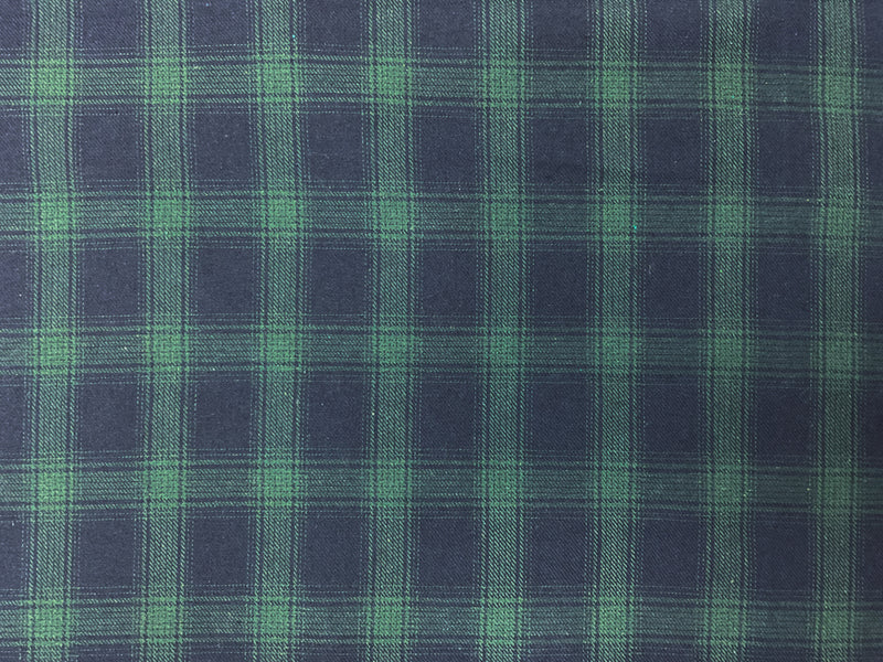 Green-Navy Cotton Plaid Twill Woven Fabric