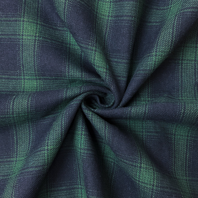 Green-Navy Cotton Plaid Twill Woven Fabric