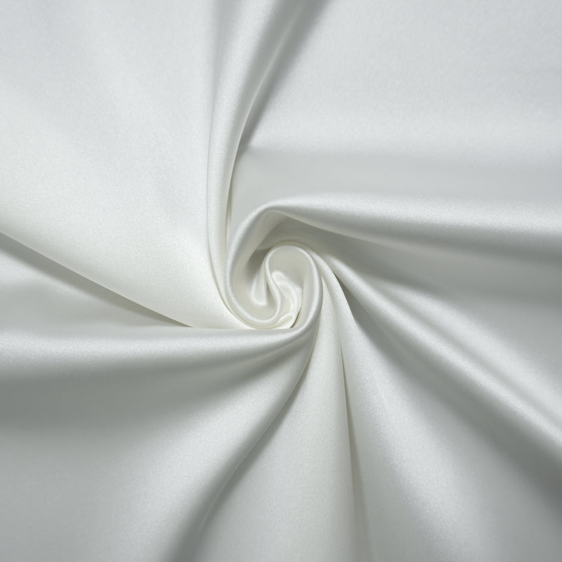 White Poly Stretch Shiny Solid Satin Woven Fabric