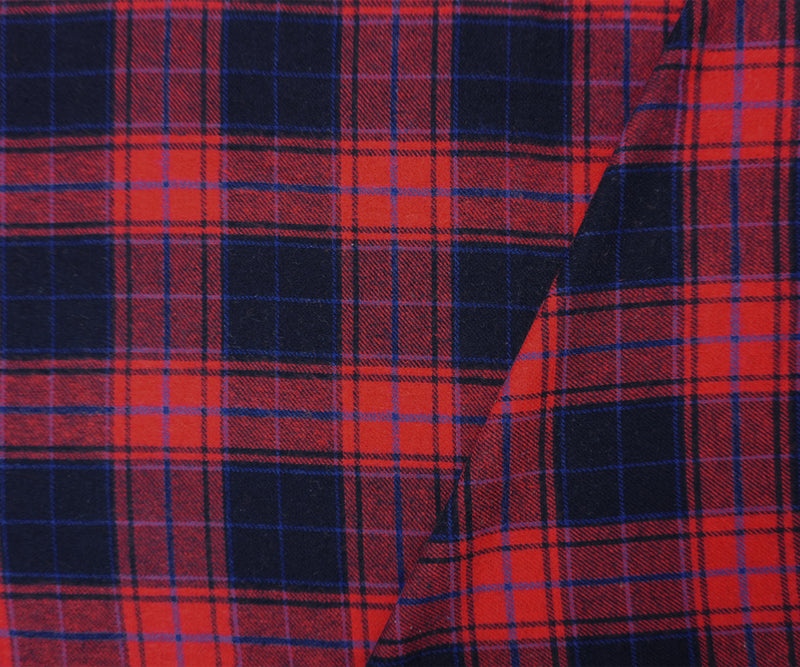Red-Blue Cotton Plaid Flannel Twill Woven Fabric