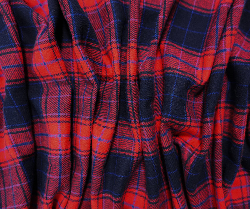 Red-Blue Cotton Plaid Flannel Twill Woven Fabric