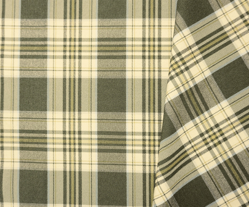 Green-Yellow-Multi Rayon Cotton Stretch Plaid Twill Woven Fabric