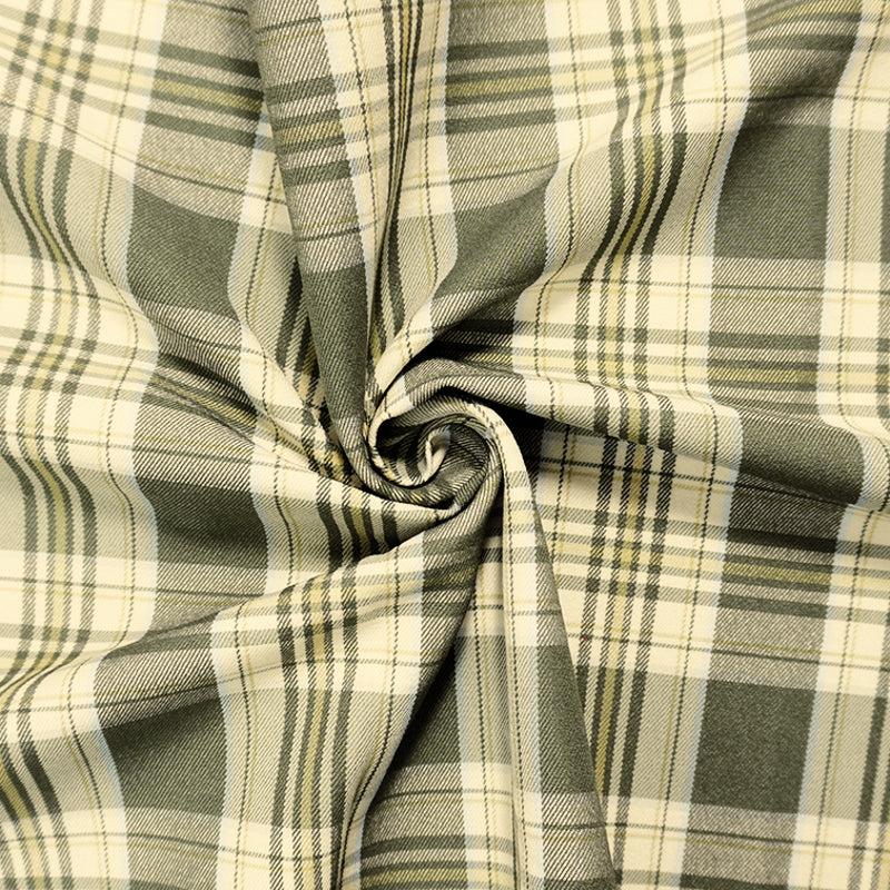 Green-Yellow-Multi Rayon Cotton Stretch Plaid Twill Woven Fabric