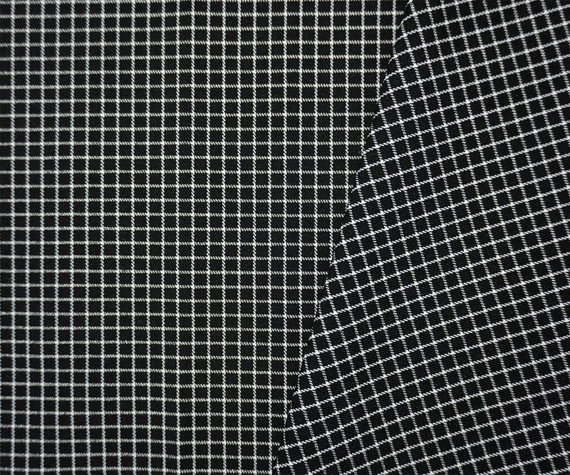 Black-White Rayon Cotton Stretch Check Twill Woven Fabric