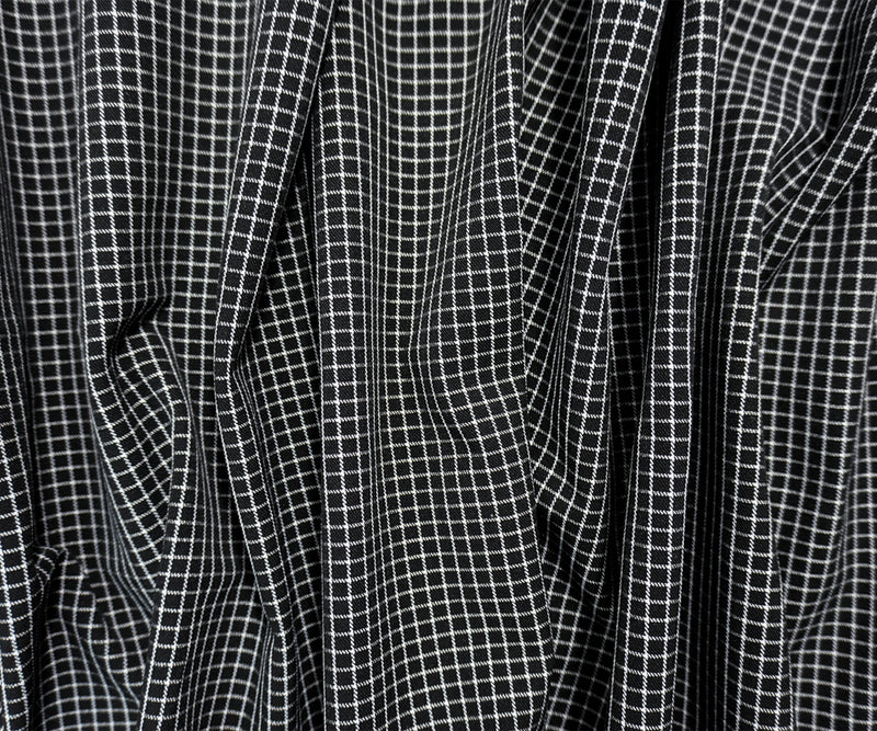 Black-White Rayon Cotton Stretch Check Twill Woven Fabric