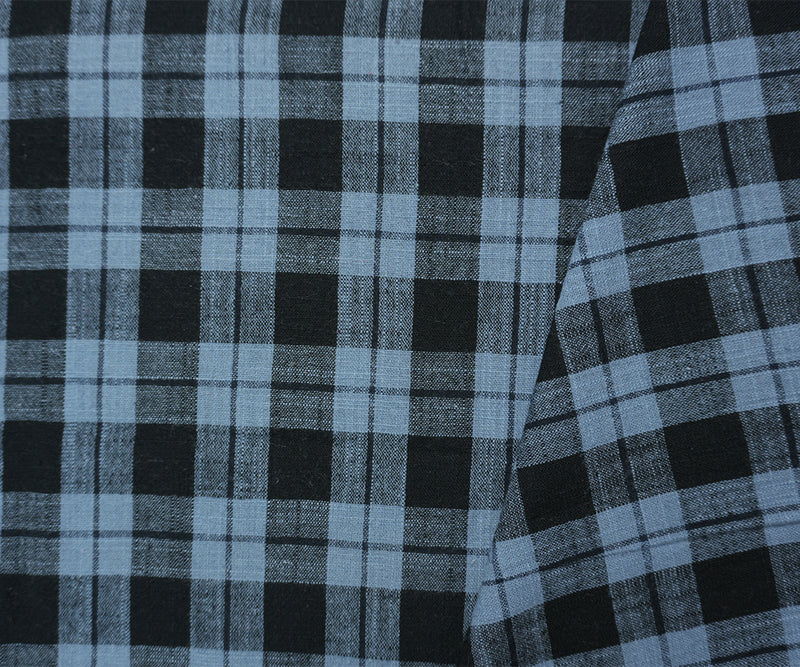 Blue-Black Cotton Plaid Woven Fabric